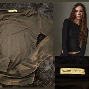 Pull&Bear Women's Black Long Sleeve Boat Top